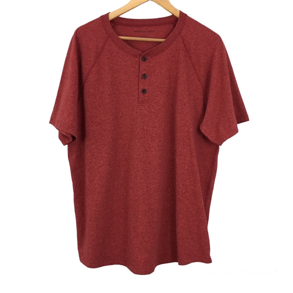 American Eagle Burgundy Quarter Button Short Sleeve Henley T-shirt Size XL